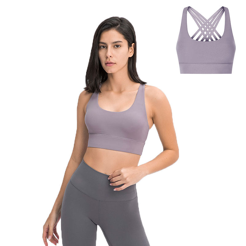 High Support Sports Bras Breathable Strappy Crisscross Back Tops-Light Purple