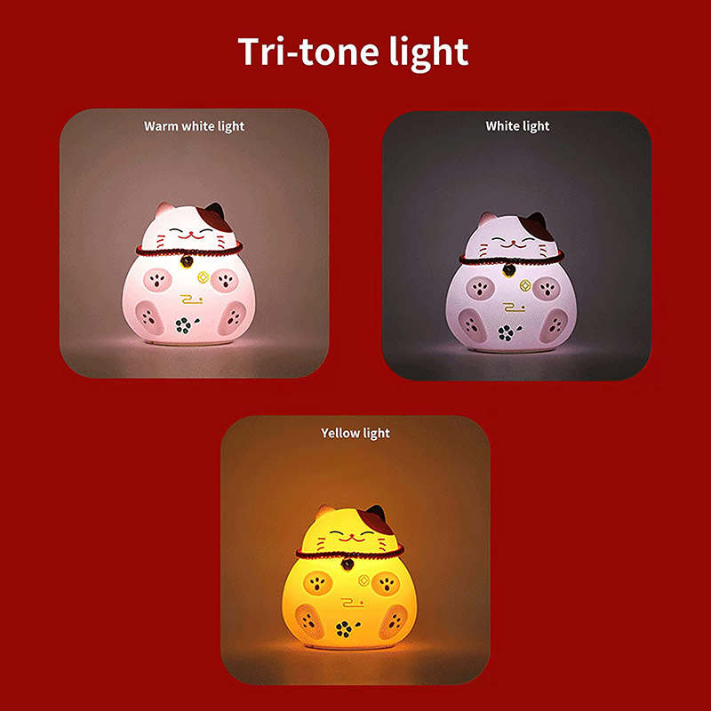 Lucky Cat Night Light Pat Light USB Rechargeable with 3 Colors-Pink