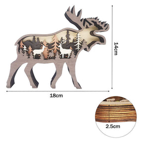 3D Forest Elk Decor Wooden Animal Statues Farmhouse Room Wall Decor-Elk+Light