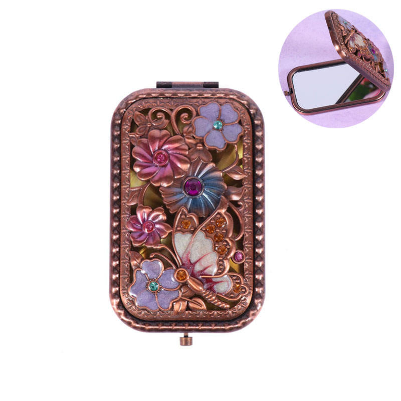 Antique Butterfly Flower Foldable Makeup Mirror-Red