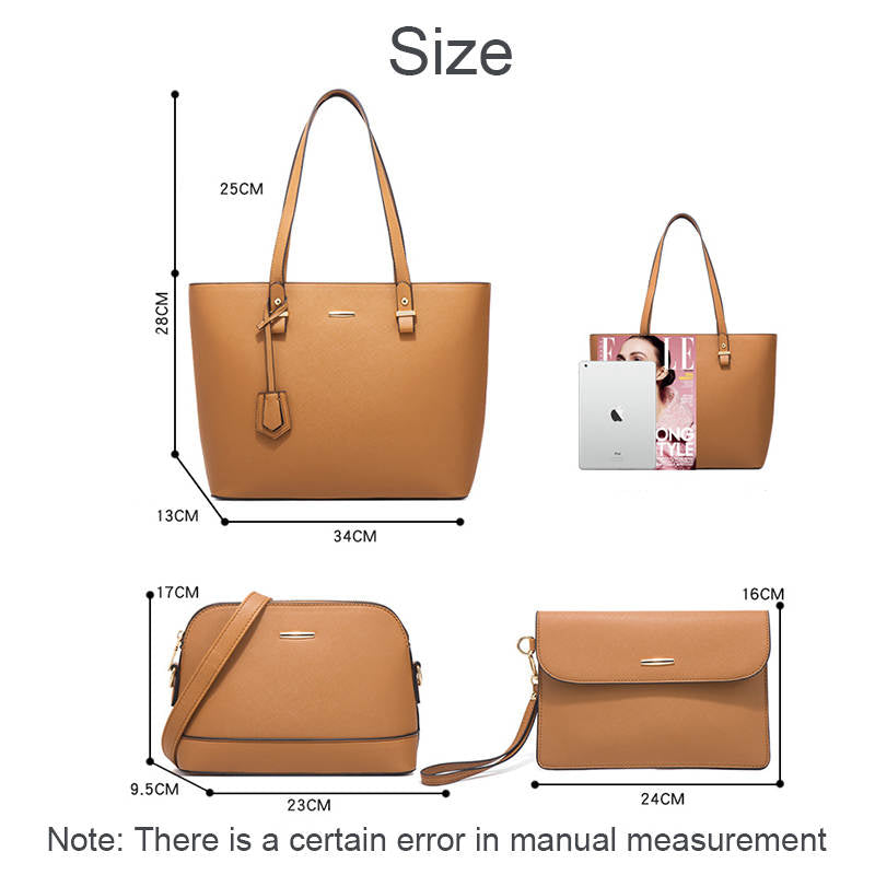 Women Retro Large Capacity Four-piece Sets Handbags Shoulder Bags Tote-Brown