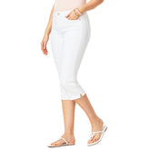 Womens Capri Jeans High Waisted Zipper Button Tight Fit Denim Pants-White
