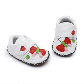 Baby Girls Pu Leather Walking Sneakers Toddler Rubber Cartoon Shoes-White