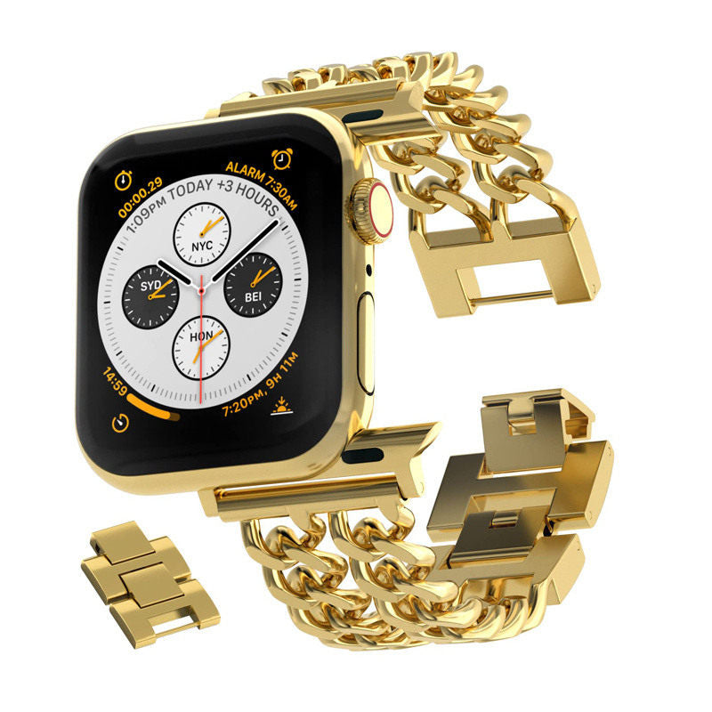 Metal Watch Band Double Chain Alloy Trendy Design for Apple Watch-Gold