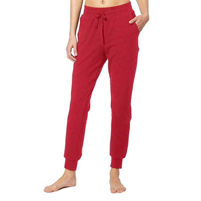 Womens Yoga Jogging Pants Cotton Casual Sports Pants-Red