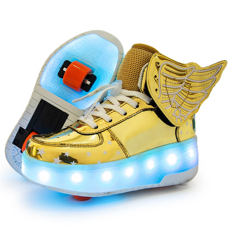 Kids LED Light Up Shoes High top Dancing Sneakers for Boys Girls-Golden