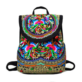 Vintage Embroidered Women Backpack Ethnic Travel Handbag-A