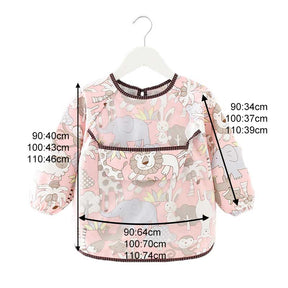 Kids Waterproof Art Smock Cartoon Long Sleeve Aprons with Bib-Pink Forest