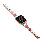 Apple Watch Band Luxury Four-leaf Clover Thin Stainless Steel for iWatch Series SE/6/5/4/3/2/1-RoseGold+Pink