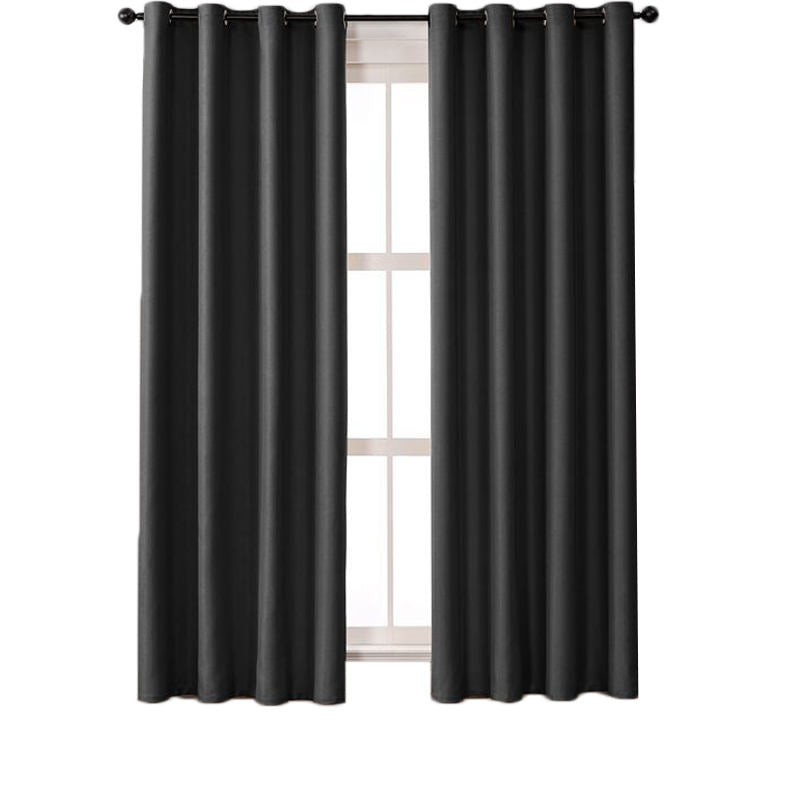 2 Panels Solid Color Blackout Curtains for Living Room-Black