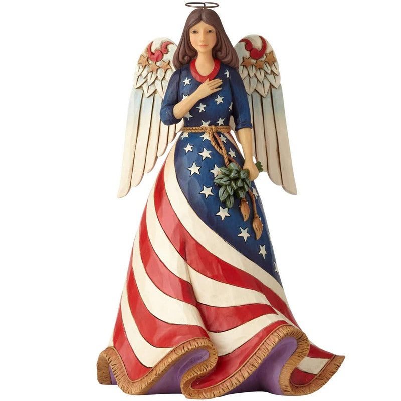 25cm Height Patriotic Angel with Flag Dress Figurine Garden Gardening Home Resin Decoration