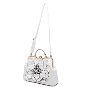 Womens Rose Flower Evening Clutches Formal Party Totes Shoulder Bag-White