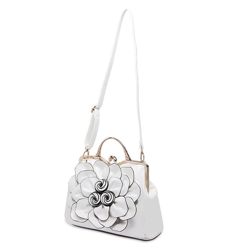 Womens Rose Flower Evening Clutches Formal Party Totes Shoulder Bag-LightGrey