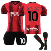 AC Milan Home Jersey RAFA LEAO #10 Soccer Jersey Kids Adult 3-Pieces Jersey Kits