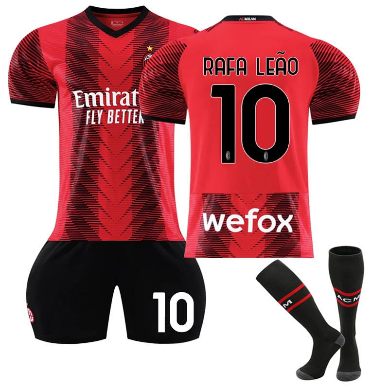 AC Milan Home Jersey RAFA LEAO #10 Soccer Jersey Kids Adult 3-Pieces Jersey Kits