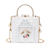 Womens Love Angel Embossed Clutch Evening Bag Bowknot Snaps Crossbody Purse-White