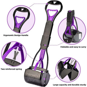 Non-Breakable Pet Pooper Scooper with Long Handle for Easy Grass and Gravel Pick Up-Purple