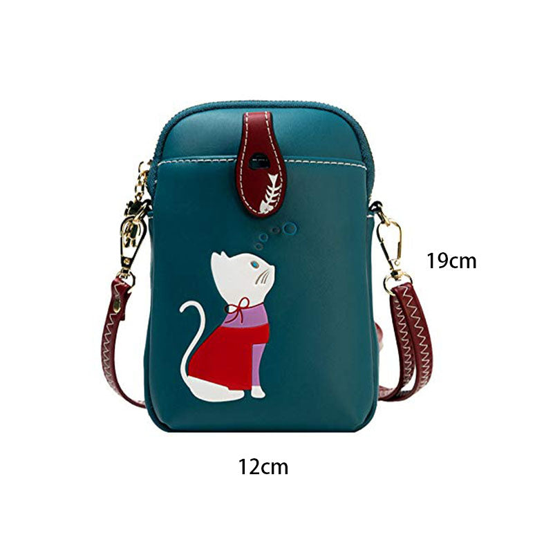 Women PU Crossbody Bag Cute Mobile Wallet-Blue
