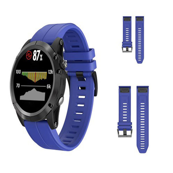 22mm 26mm Sport Silicone Watchband For Garmin Fenix  5Plus/5X Plus Easy Fit Quick Release Starp Black Steel Buckle-Sapphire