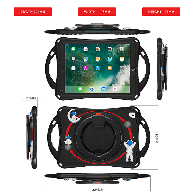 iPad Case Shockproof Case With Handle Stand Shoulder Strap for iPad 9.7 2018/2017/Pro9.7/Air2/Air-Black