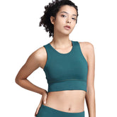 Longline Padded Sports Bra High Impact Workout Crop Tops for Women-Green