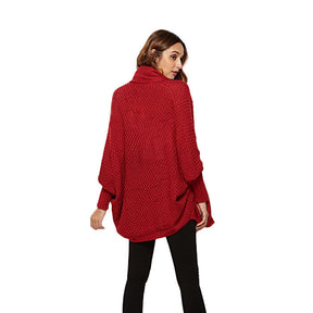 Women's Batwing Knitted Oversized Slouchy Solid Cardigan Sweater Knit Outwear-Red