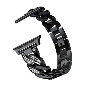 DP Bling Watch Band Stainless Steel Wristbands for Apple iWatch Series 1/2/3/4/5/6/SE For Women-Black