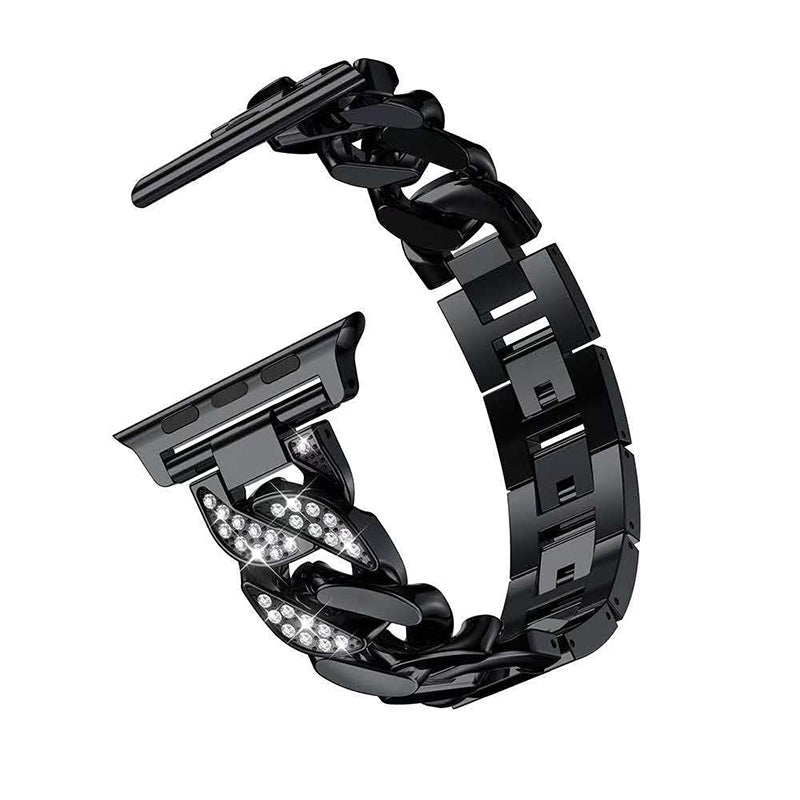 DP Bling Watch Band Stainless Steel Wristbands for Apple iWatch Series 1/2/3/4/5/6/SE For Women-Black