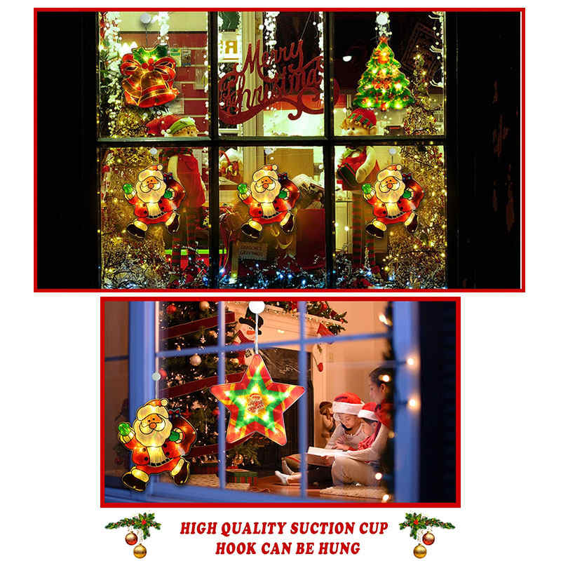 6Pcs Christmas Window Hanging Lights Decor for Xmas Party Showcase