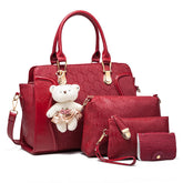 Womens Four-piece Fashion Handbags Shoulder Bag Satchel Purse Set-WineRed