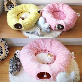 Cat Tunnel Soft Bed with Central Mat Foldable Toy-2