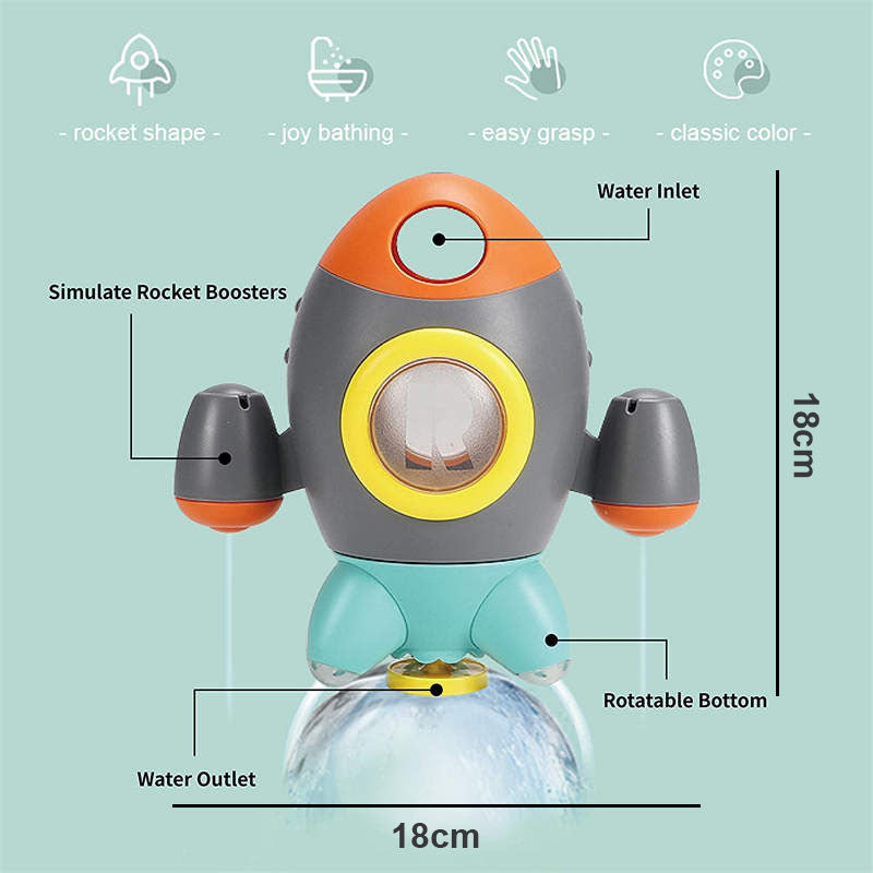 Bath Toys Space Rocket Spray Water with Rotatable Fountain for 18 Months and up-Gray