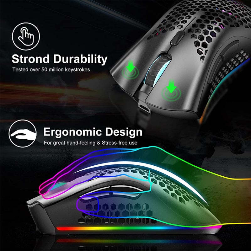 2.4G Wireless Lightweight Gaming Mouse with RGB Backlit Adjustable DPI-Black