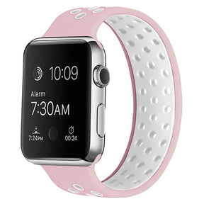 Sports Breathable Silicone Solo Loop Watchband for Apple Watch Series 6/5/4/3/2/1/SE-PinkWhite