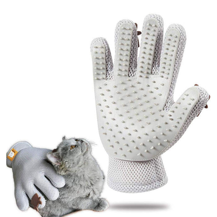 Pet Grooming Glove Cat Dog Gentle Deshedding Brush Glove Right Hand-Gray