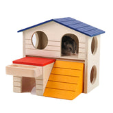 Pet Small Animal Hideout Hamster House Deluxe Two Layers Wooden Hut Play Toys