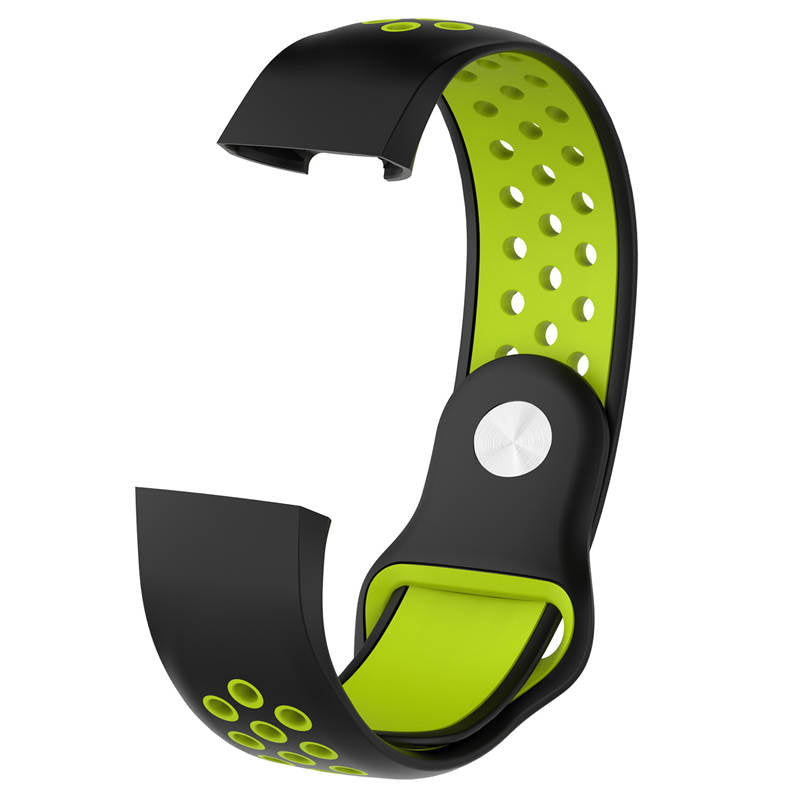 Double Color Porous Breathable Watch Band Silicone Wristband For Fitbit Charge 3 Sport Smartwatch -Black Lime