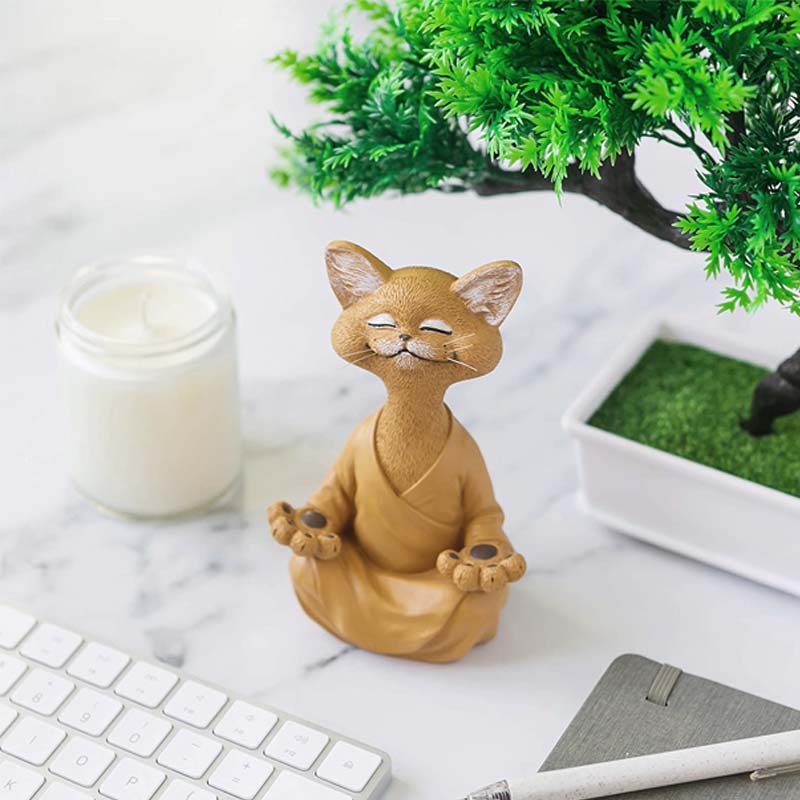 Buddha Cat Statue Yoga Collectible Home Decoration-Orange