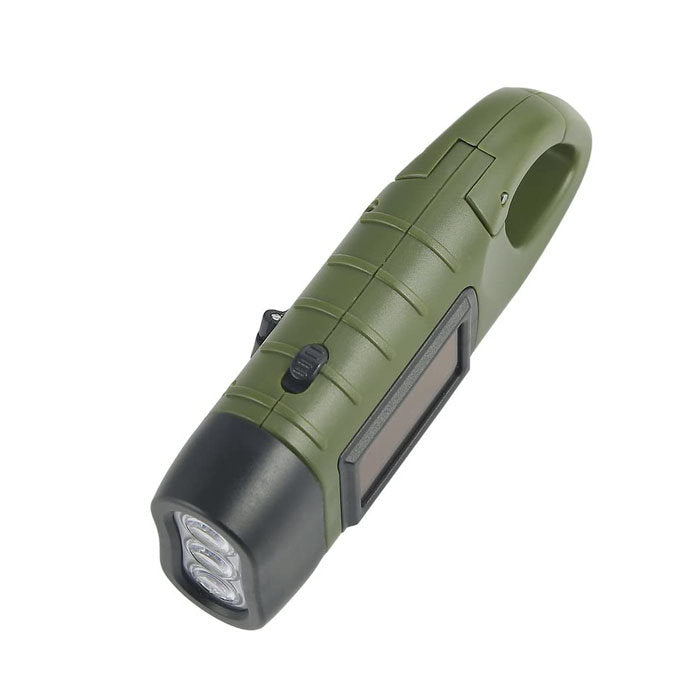 2 Pcs Hand Crank Solar Powered Flashlight Emergency Rechargeable LED Flashlight-Green