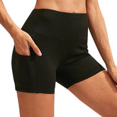 Women Yoga Shorts With Pockets High Waist Running Fitness Leggings Sports Quick Drying Tight Pants 2049-Black