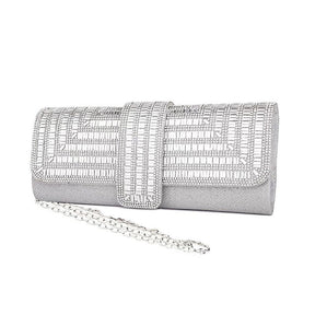 Womens Rhinestone Clutch Purses Evening Bags Sparkling Gliter with Chain-Silver