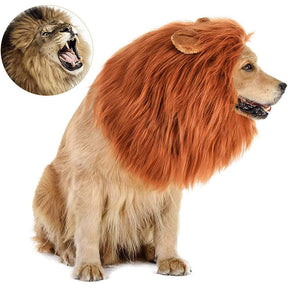 Dog Lion Mane Halloween Realistic Funny Lion Mane Lion Wig for Medium to Large Sized Dogs-RedBrown