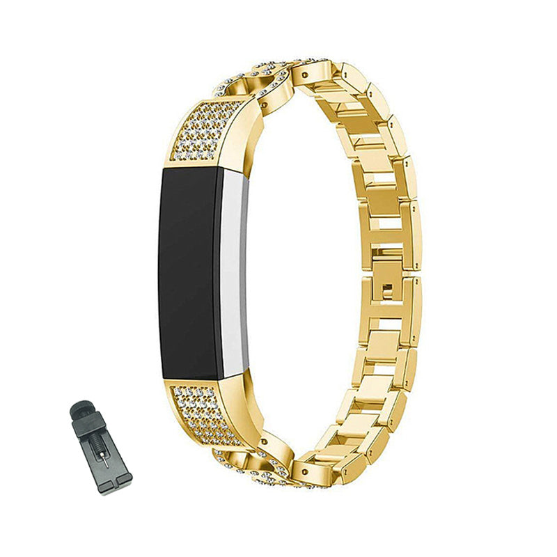 BZ Bling Stainless Steel Alta Watch Band Adjustable Wristband Replacement Watch Strap for Fitbit Alta/Alta HR For Women-Gold