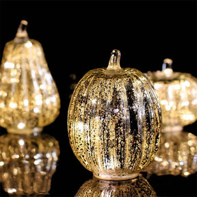 3Pcs Mercury Glass Pumpkin Light with Timer for Halloween Decor-Gold