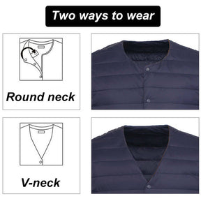 Mens Down Jacket Packable Lightweight Two Wear Waterproof Coat-Grey