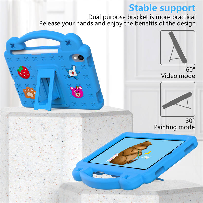 Strawberry iPad Mini 6 Case 8.3 Inch Shockproof Cover with Handle Band Shoulder Strap-SkyBlue
