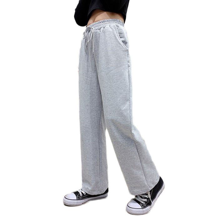 Girls Joggers Long Pants Pockets Outdoor Casual Wide Leg Pants with Drawstring Knitting-Gray