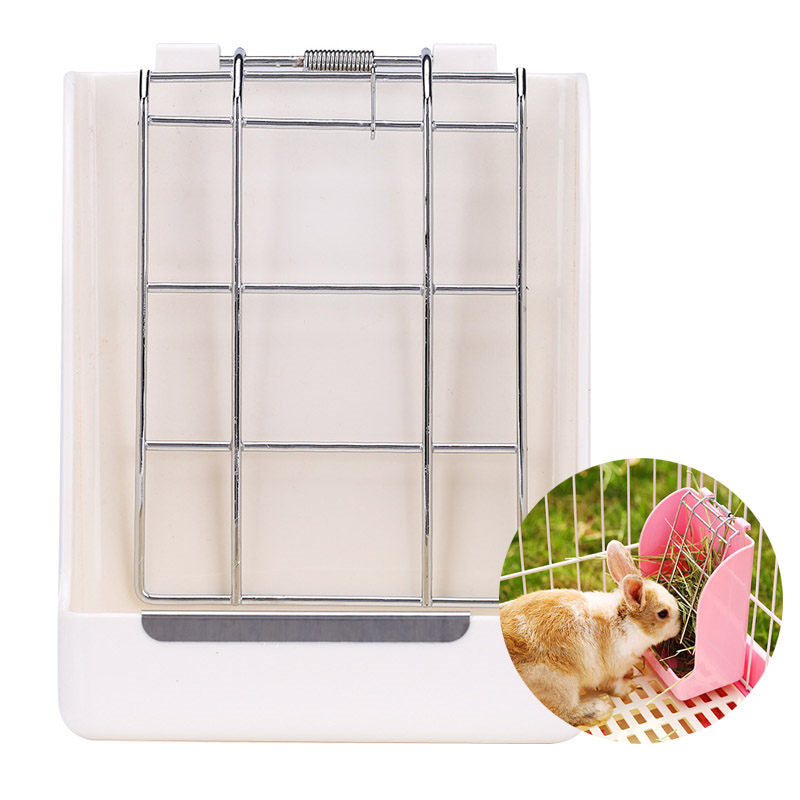 Rabbit Hay Feeder Plastic Food Bowl Feeder-White