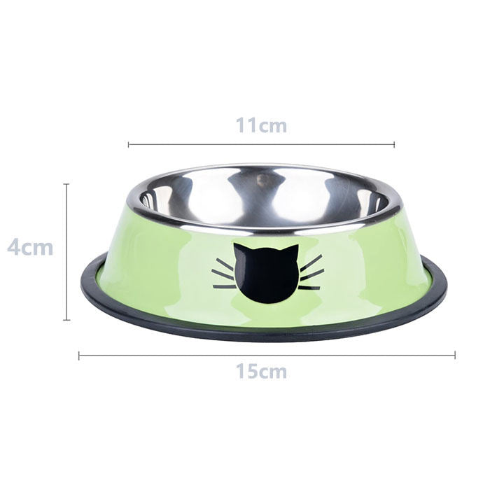 3PCS Pet Bowl Stainless Steel Non-Skid Base Dog Cat Bowl-GreenOrangeGrey