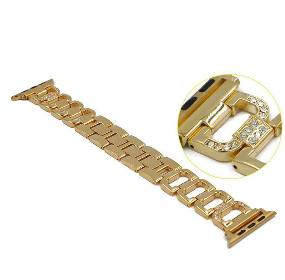 D Shape Stainless Steel Watch Band Adjustable Wristbands for Apple IWatch Series SE/1/2/3/4/5/6 For Women Men-Gold